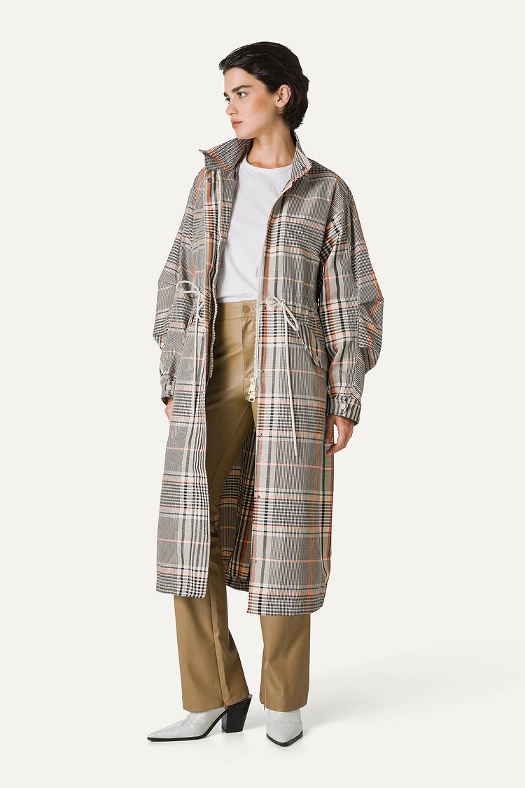 Oof Wear PARKA LUNGO OVER IN NYLON MEMORY CON DISEGNO CHECK 9211 - ARANCIO/CREMA