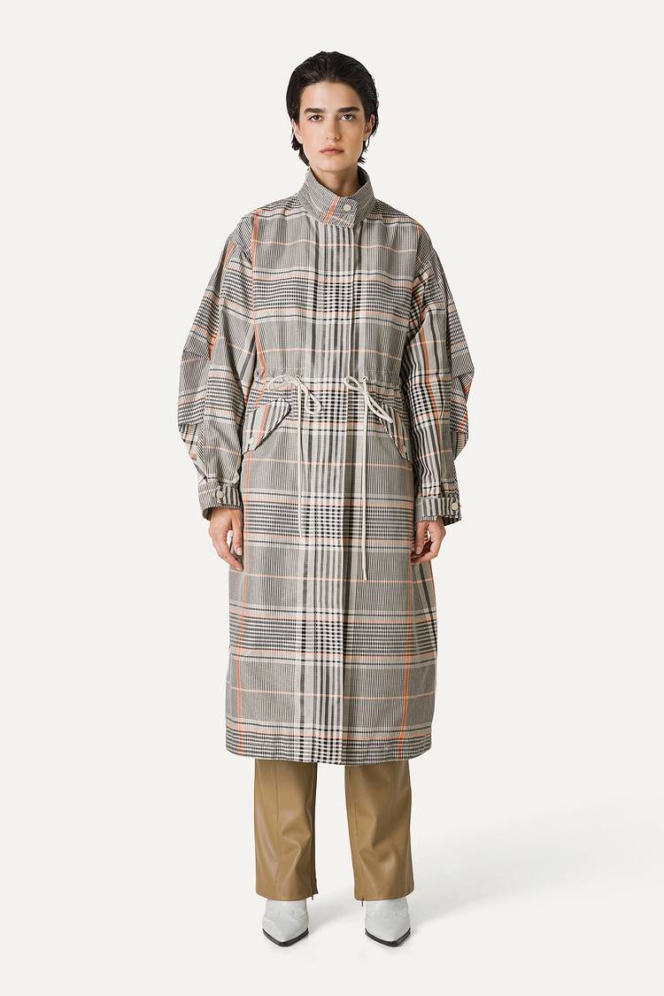 Oof Wear PARKA LUNGO OVER IN NYLON MEMORY CON DISEGNO CHECK 9211 - ARANCIO/CREMA