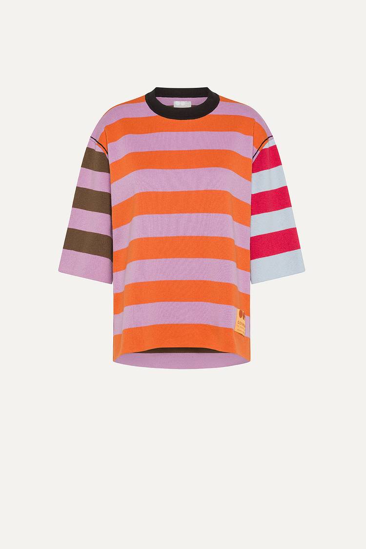 Oof Wear T-SHIRT A RIGHE COLORATE IN COTONE 4055 - LILLA/ARANCIO