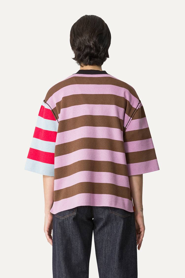 Oof Wear T-SHIRT A RIGHE COLORATE IN COTONE 4055 - LILLA/ARANCIO