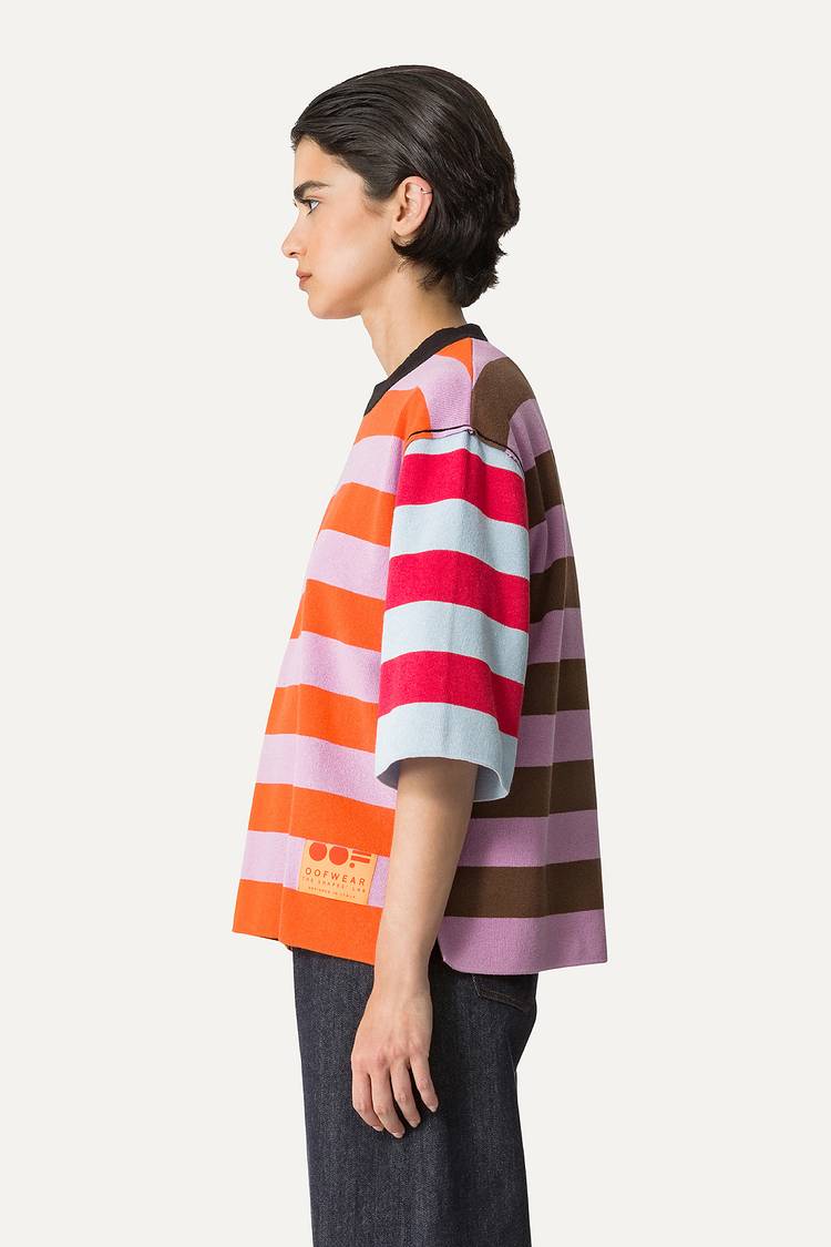 Oof Wear T-SHIRT A RIGHE COLORATE IN COTONE 4055 - LILLA/ARANCIO