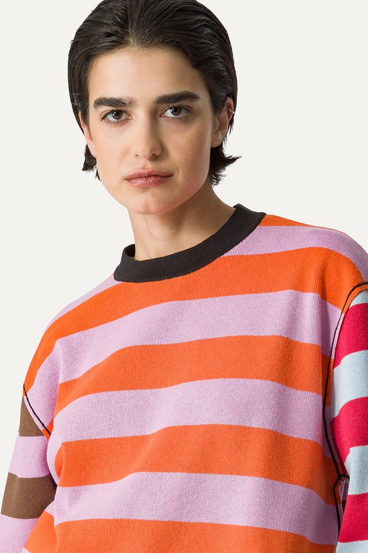 Oof Wear T-SHIRT A RIGHE COLORATE IN COTONE 4055 - LILLA/ARANCIO
