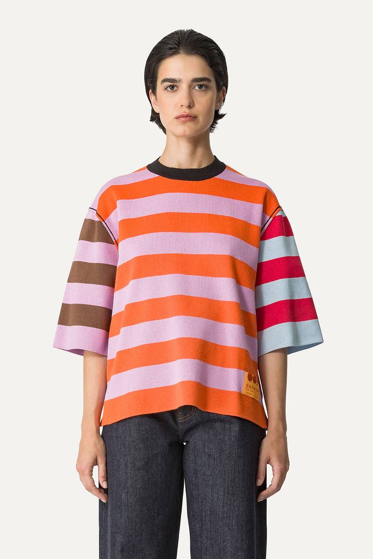 Oof Wear T-SHIRT A RIGHE COLORATE IN COTONE 4055 - LILLA/ARANCIO