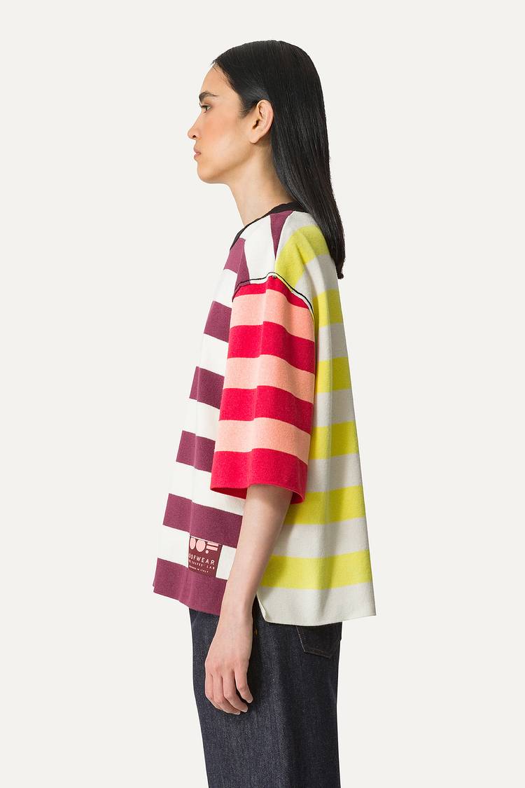 Oof Wear T-SHIRT A RIGHE COLORATE IN COTONE 4055 - PANNA/BORDEAUX
