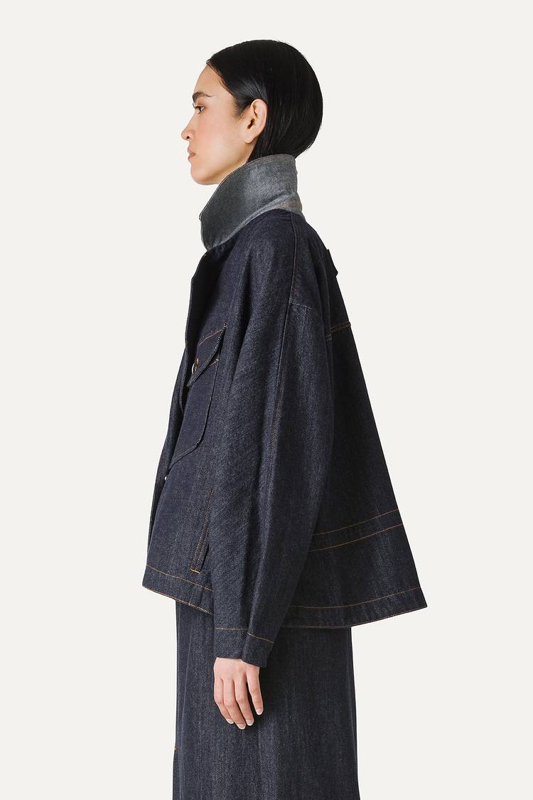 Oof Wear TRENCH CORTO IN DENIM LAVATO 9202 - BLU SCURO