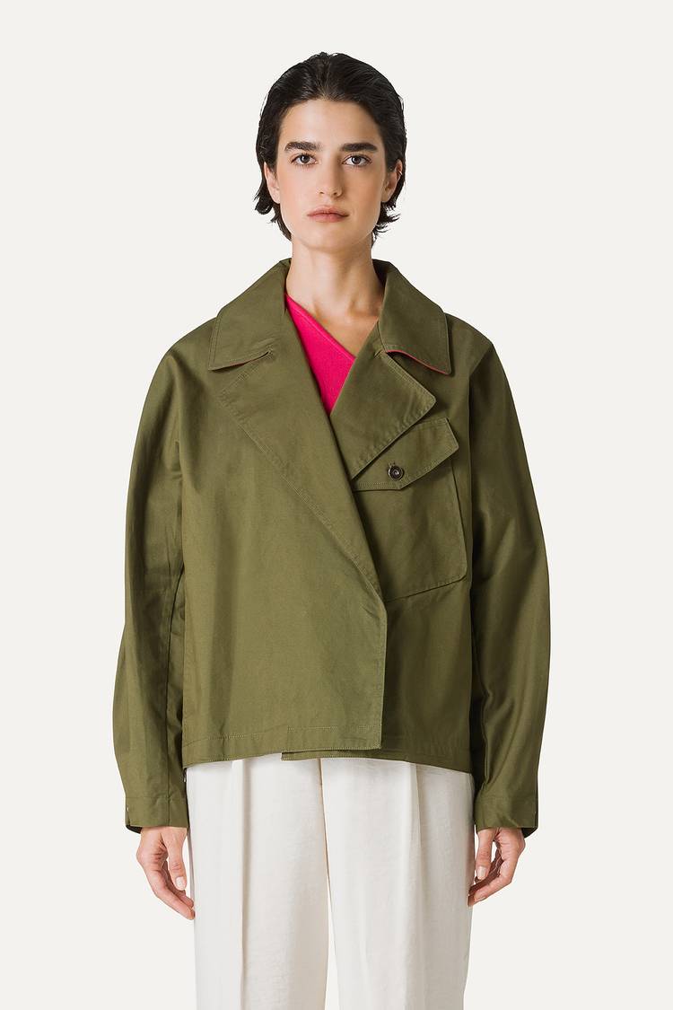 Oof Wear TRENCH CORTO IN GABARDINA DI COTONE LEGGERO 9202 - FORESTA
