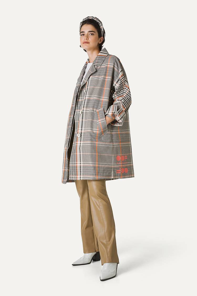 Oof Wear TRENCH IN NYLON MEMORY A DISEGNO CHECK 9138 - ARANCIO/CREMA