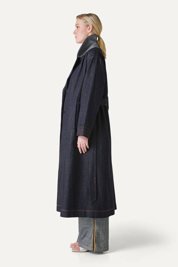 Oof Wear TRENCH LUNGO IN DENIM LAVATO 9203 - BLU SCURO