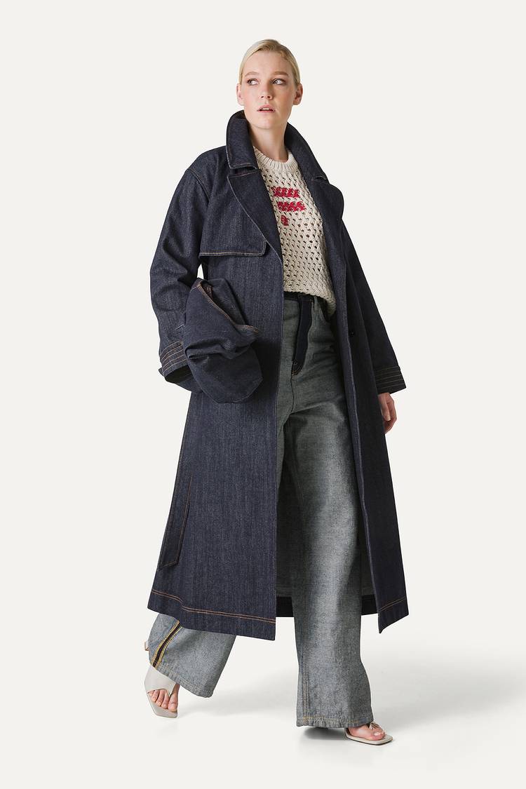 Oof Wear TRENCH LUNGO IN DENIM LAVATO 9203 - BLU SCURO
