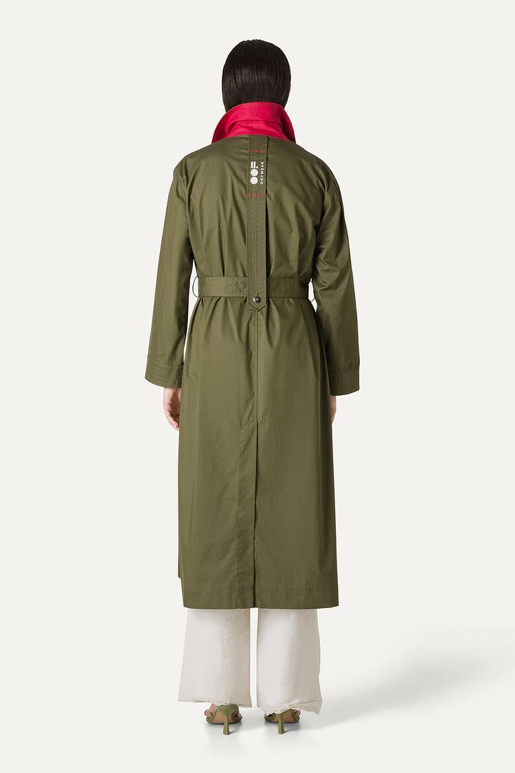 Oof Wear TRENCH LUNGO IN GABARDINA DI COTONE LEGGERO 9203 - FORESTA