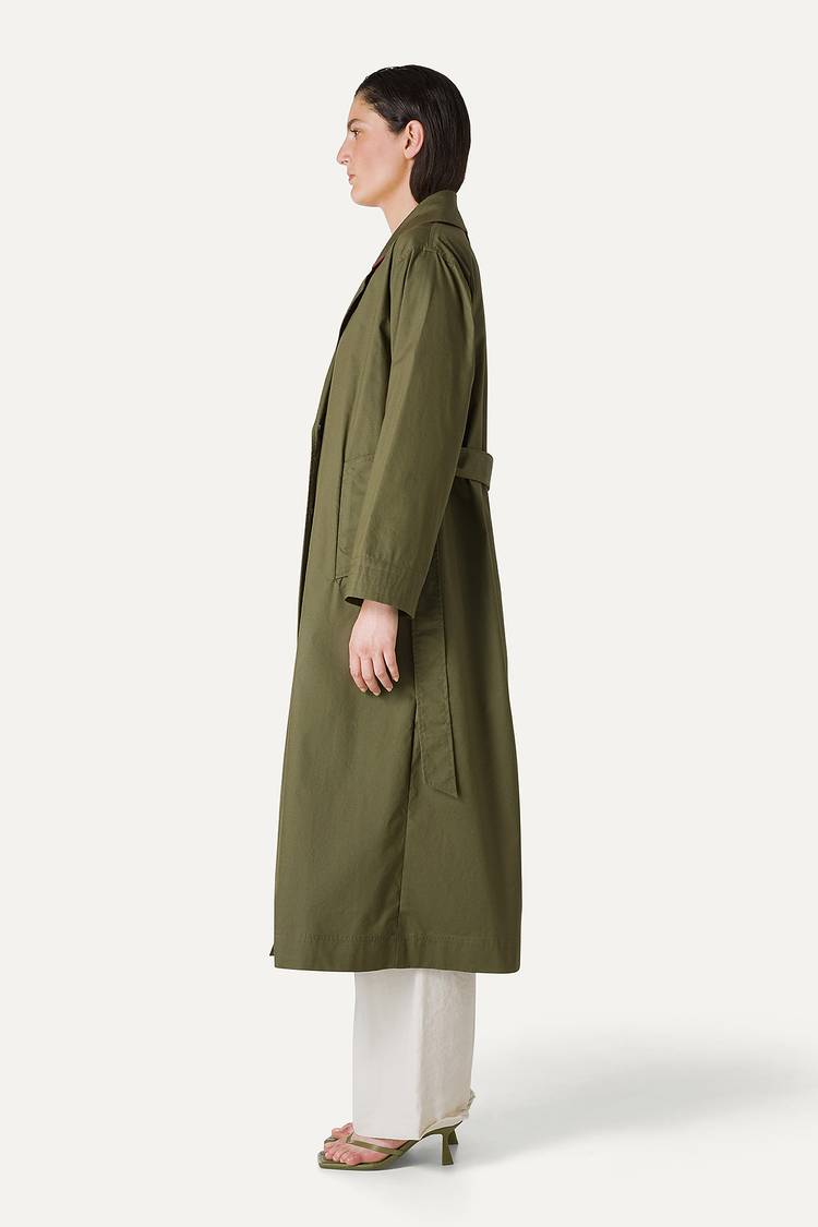 Oof Wear TRENCH LUNGO IN GABARDINA DI COTONE LEGGERO 9203 - FORESTA
