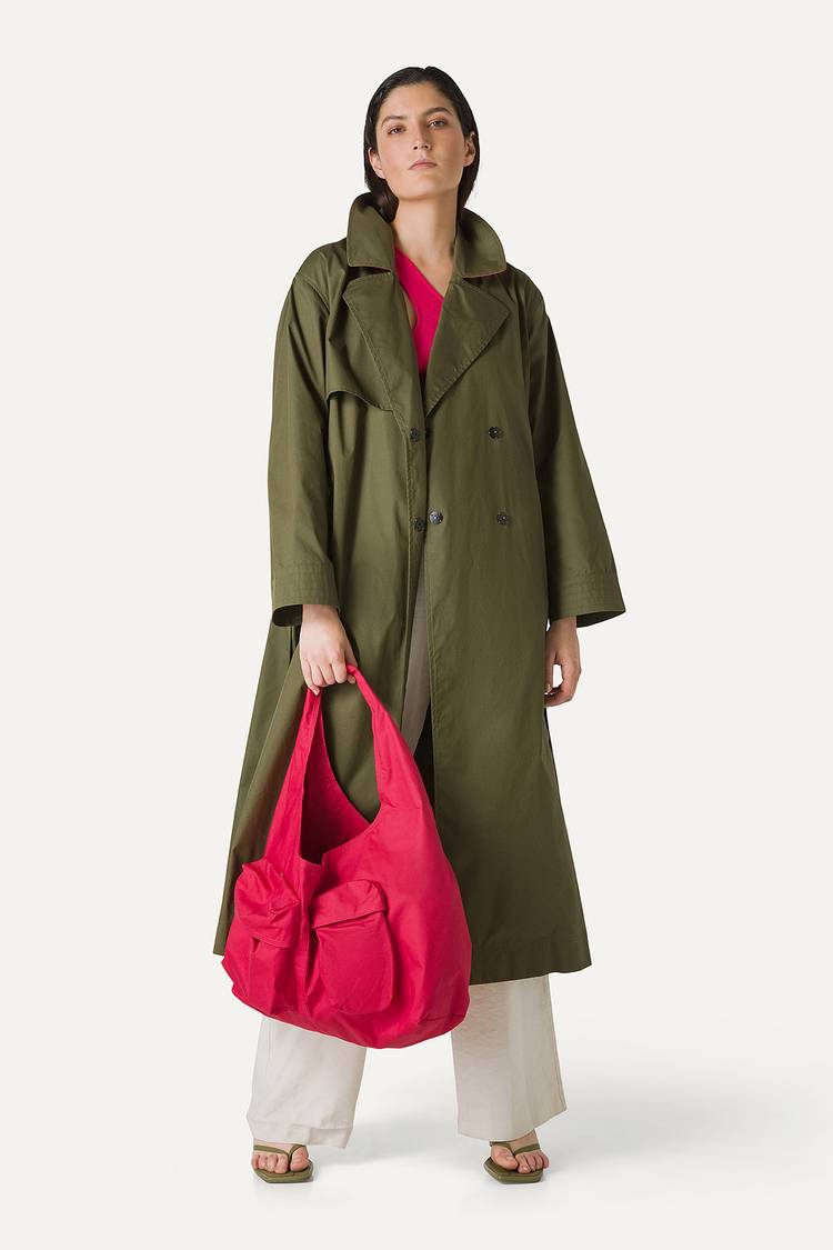 Oof Wear TRENCH LUNGO IN GABARDINA DI COTONE LEGGERO 9203 - FORESTA