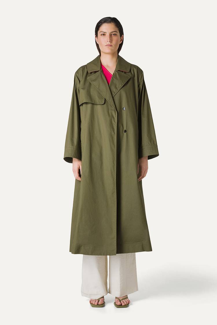 Oof Wear TRENCH LUNGO IN GABARDINA DI COTONE LEGGERO 9203 - FORESTA