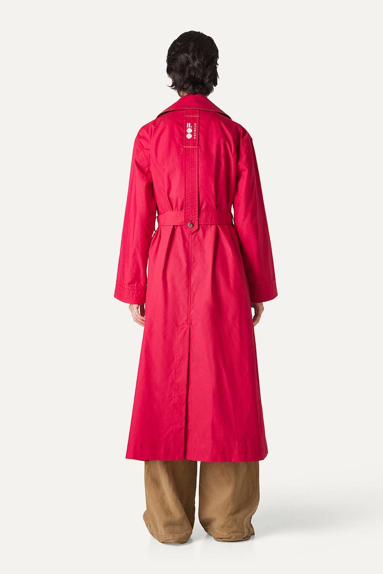 Oof Wear TRENCH LUNGO IN GABARDINA DI COTONE LEGGERO 9203 - LAMPONE