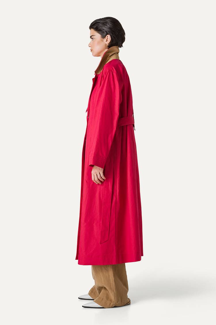 Oof Wear TRENCH LUNGO IN GABARDINA DI COTONE LEGGERO 9203 - LAMPONE