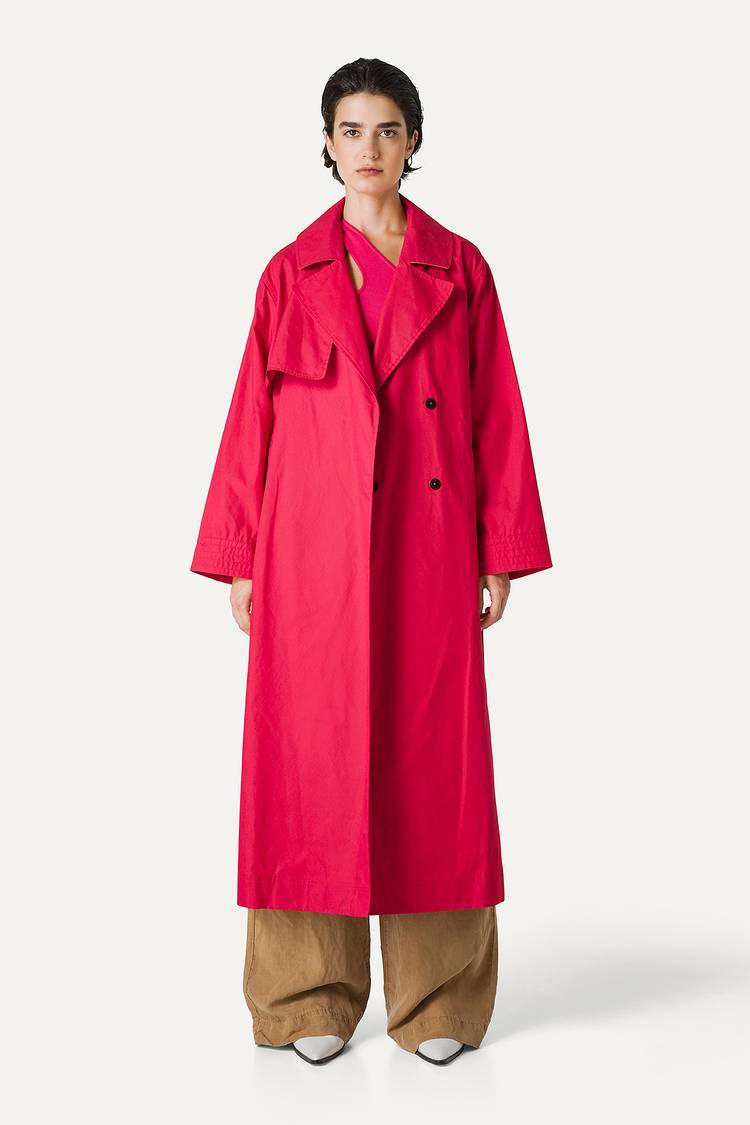 Oof Wear TRENCH LUNGO IN GABARDINA DI COTONE LEGGERO 9203 - LAMPONE