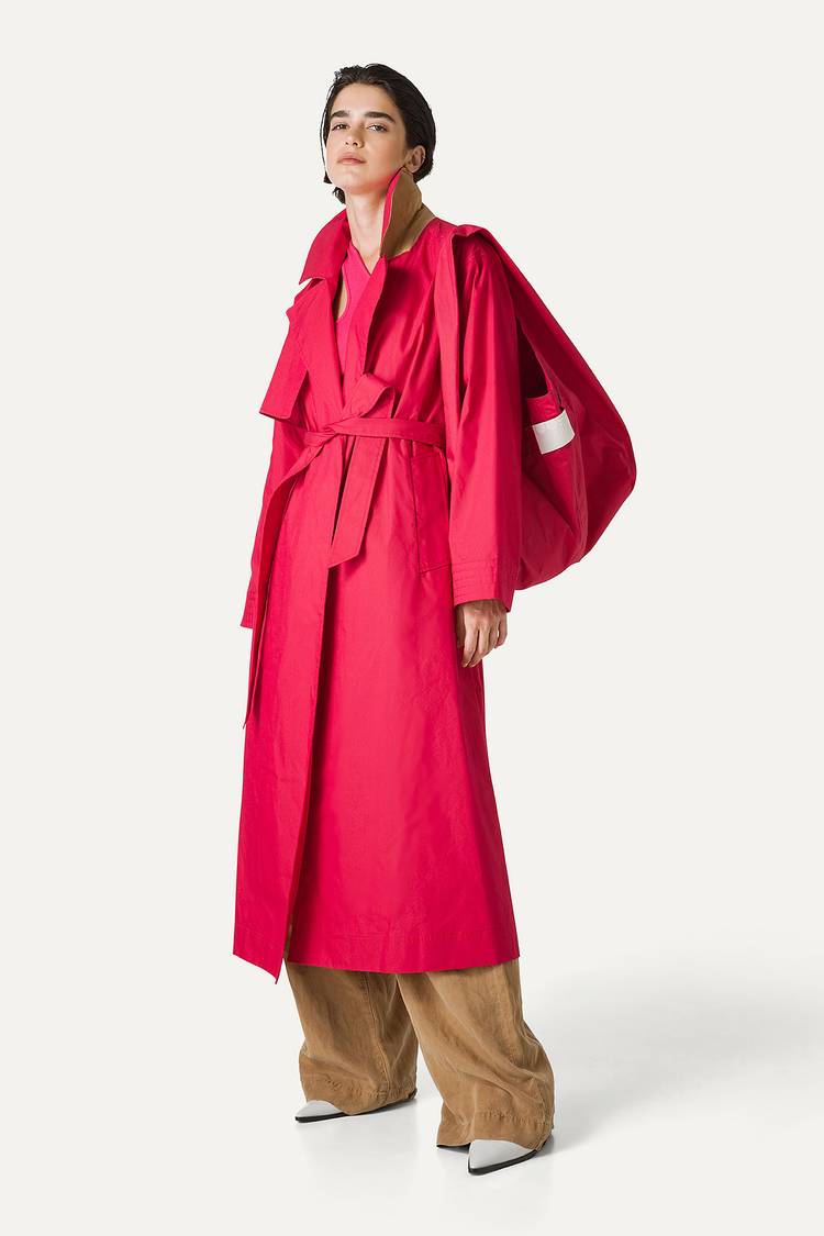 Oof Wear TRENCH LUNGO IN GABARDINA DI COTONE LEGGERO 9203 - LAMPONE