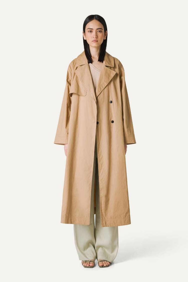 Oof Wear TRENCH LUNGO IN GABARDINA DI COTONE LEGGERO 9203 - NATURALE