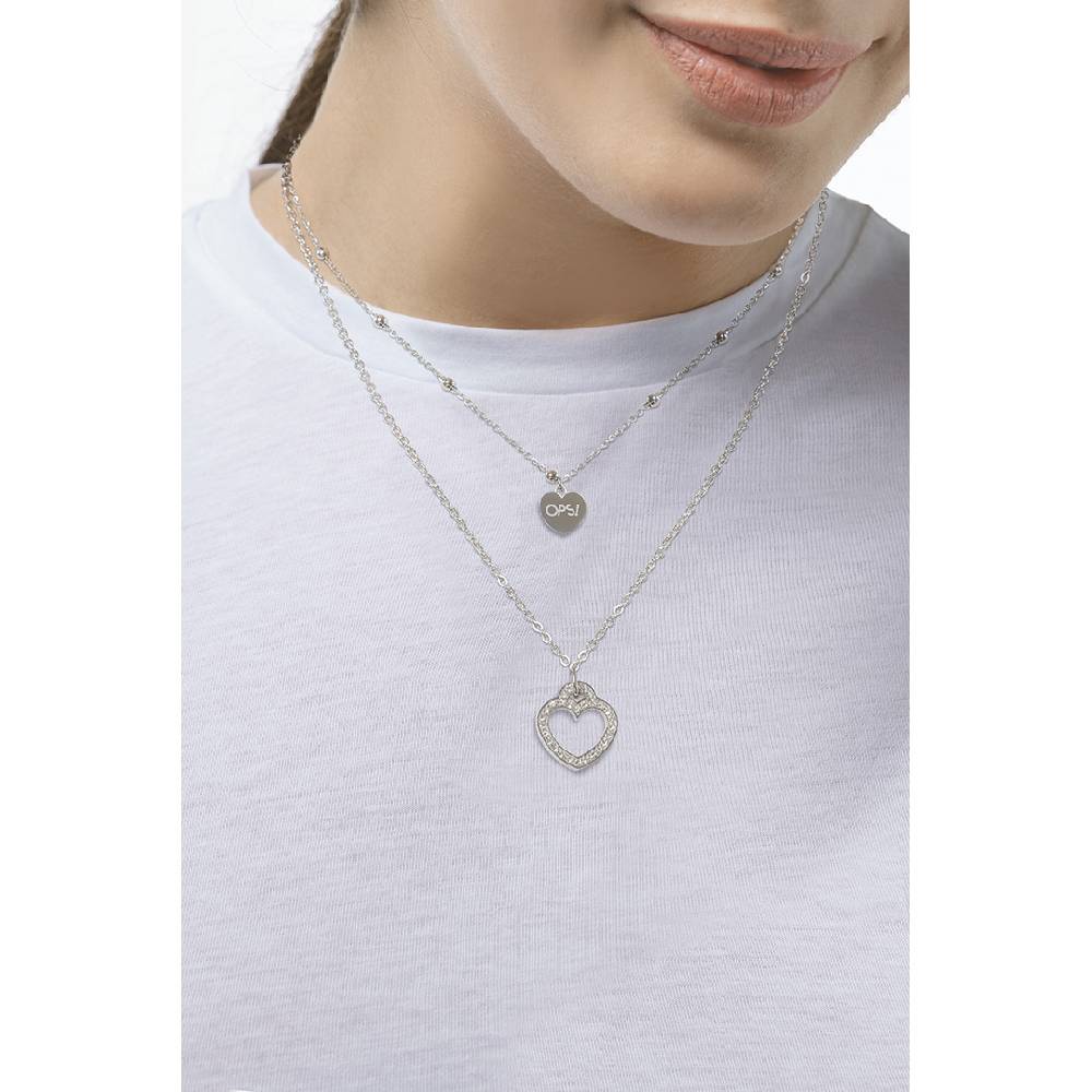 Opsobjects CRYSTAL VIBES collana doppia catena cuori