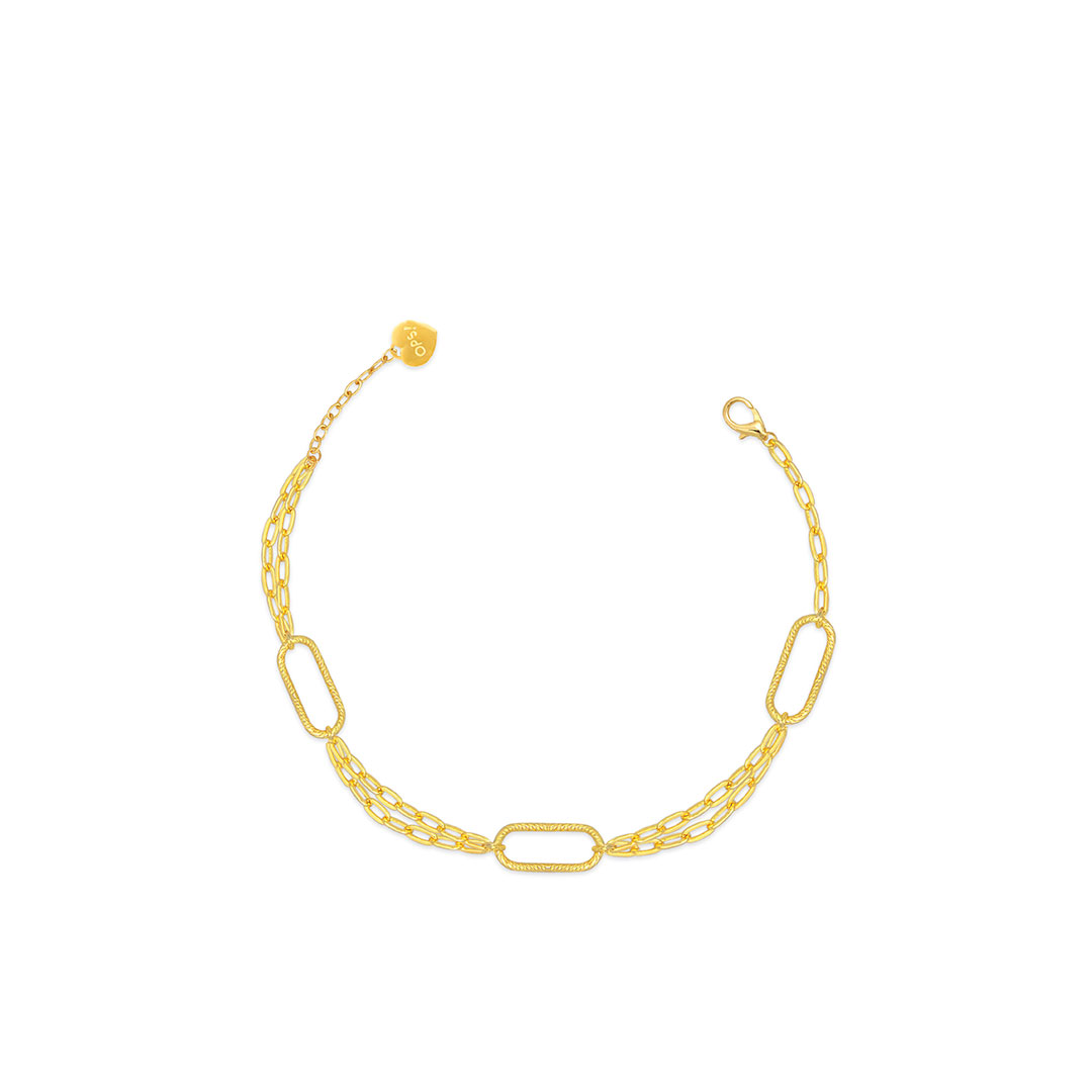 Opsobjects GRACE bracciale con doppia catena e tre maglie ovali diamantate