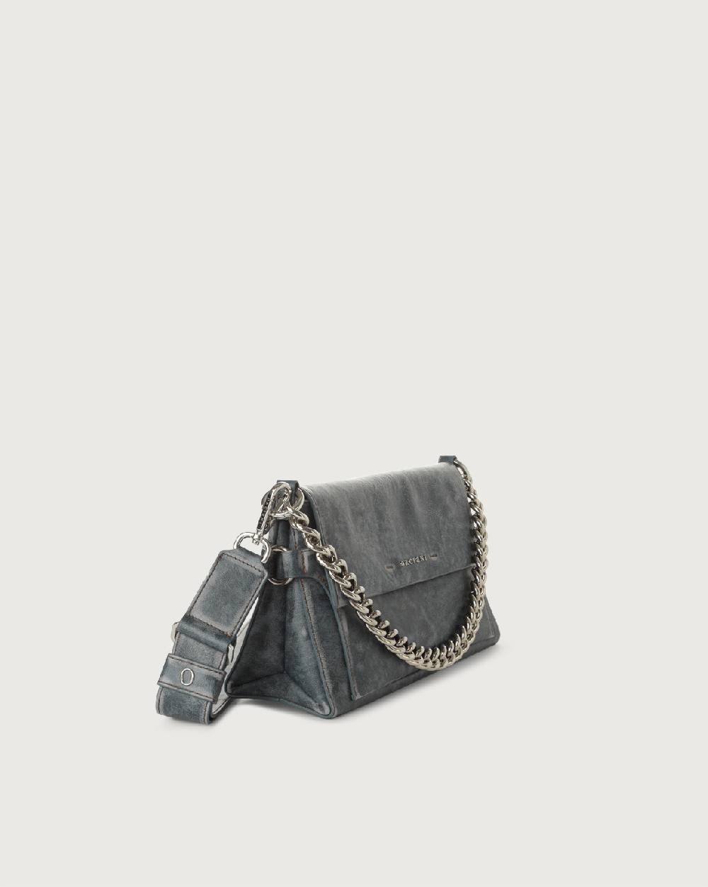 Orciani Borsa A Spalla Missy Longuette Delavè In Pelle Con Catena E Tracolla