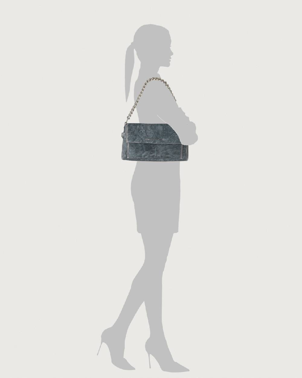 Orciani Borsa A Spalla Missy Longuette Delavè In Pelle Con Catena E Tracolla