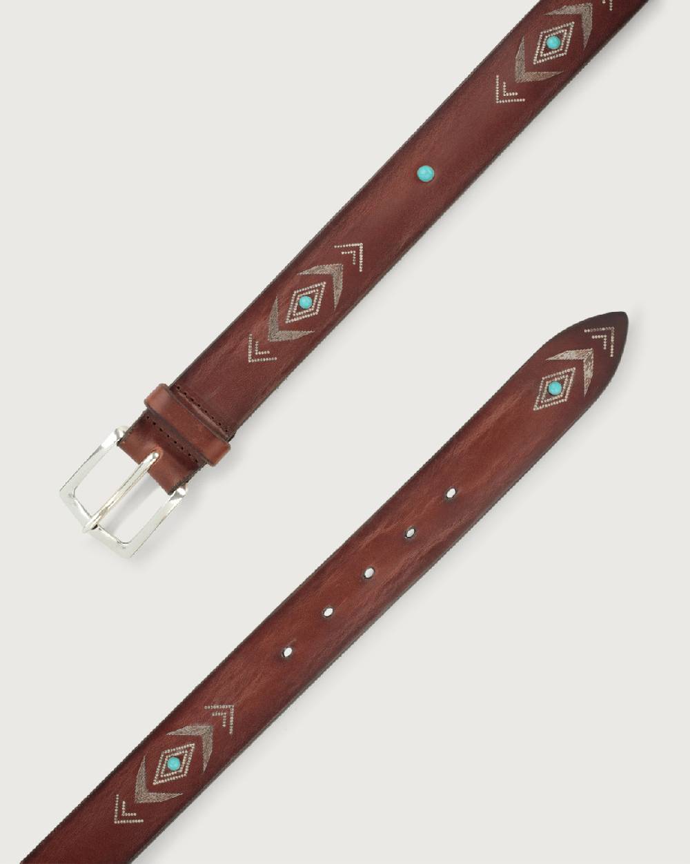 Orciani Cintura Bull Soapy In Cuoio Con Cabochon Turchesi