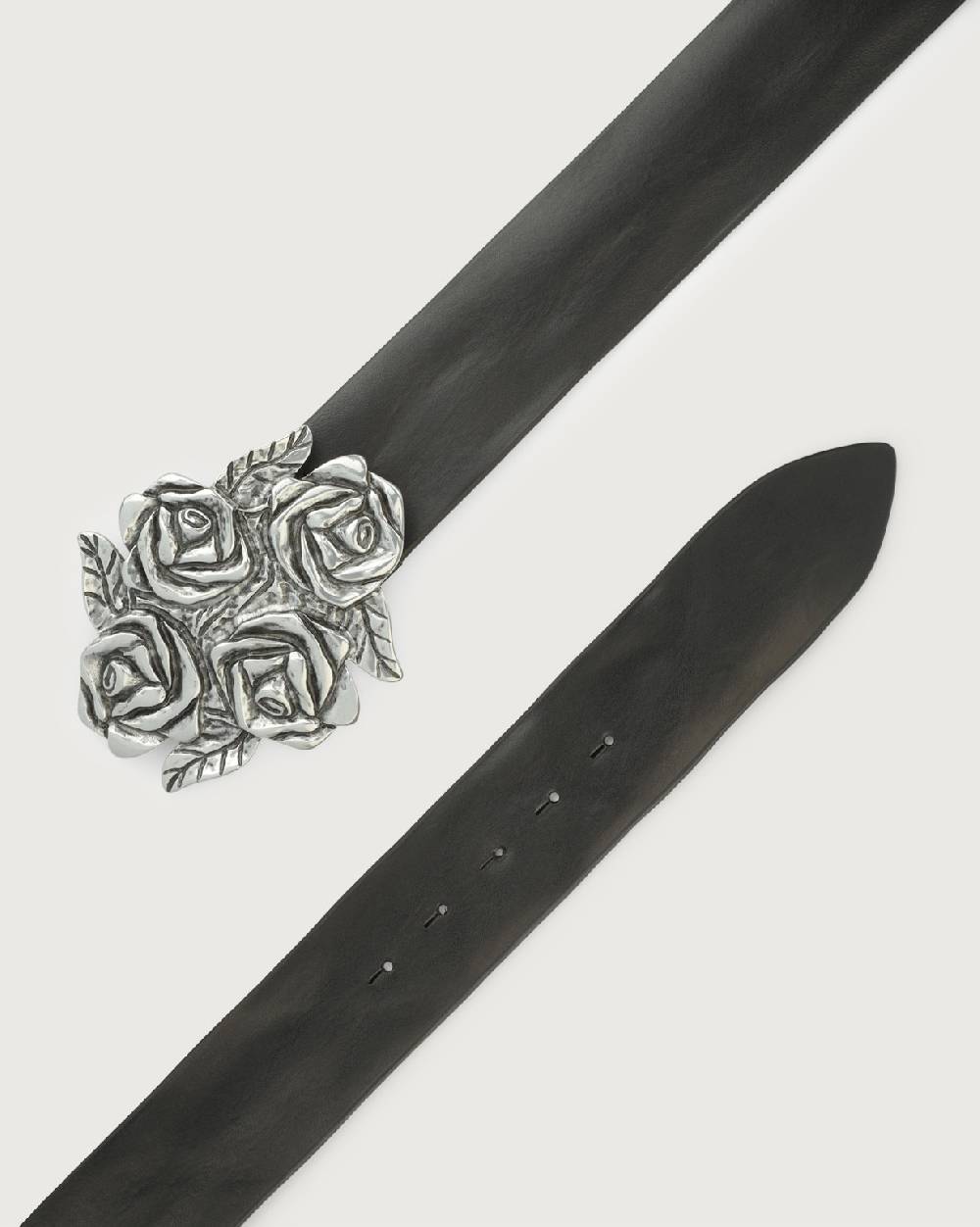 Orciani Cintura Bull Soft In Cuoio Con Fibbia Motivo Rose 5 Cm