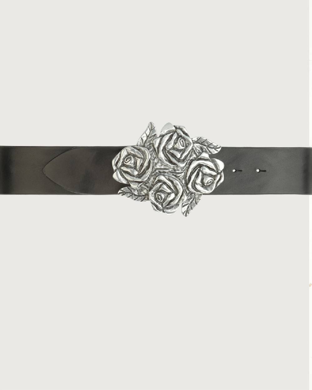 Orciani Cintura Bull Soft In Cuoio Con Fibbia Motivo Rose 5 Cm