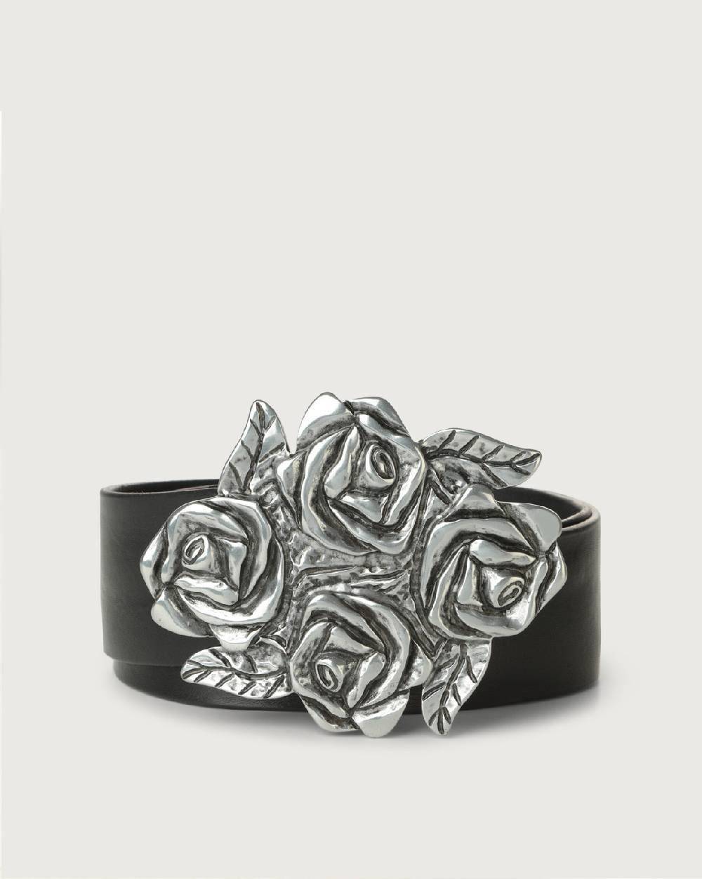 Orciani Cintura Bull Soft in cuoio con fibbia motivo rose 5 cm