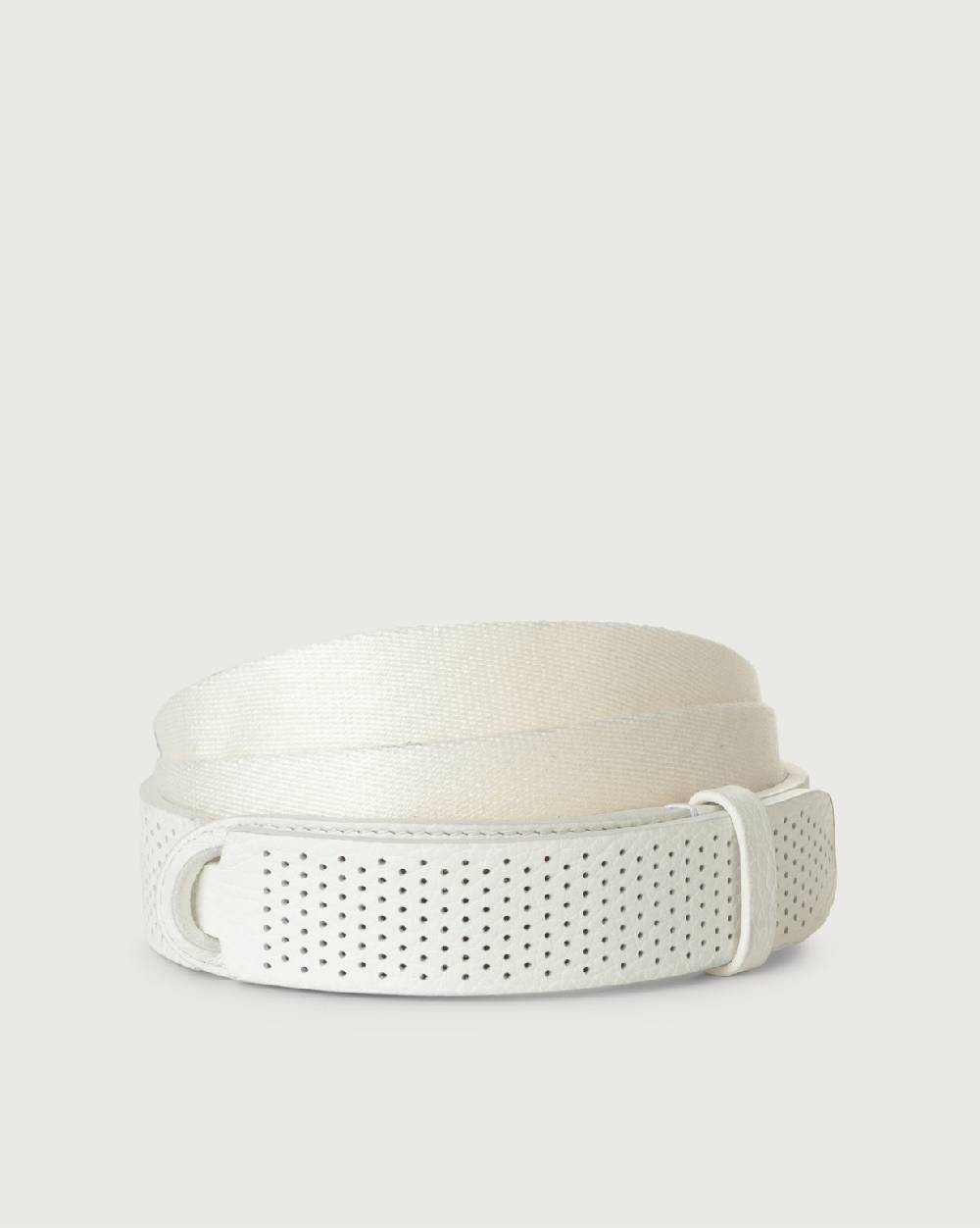 Orciani Cintura Nobuckle Micron in pelle traforata e tessuto