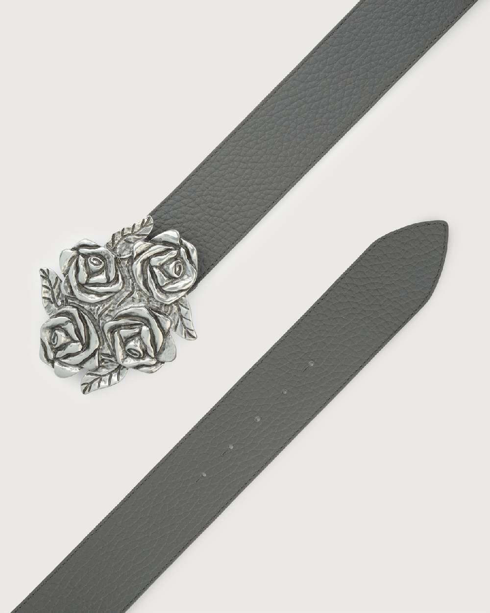 Orciani Cintura Soft In Pelle Con Fibbia Motivo Rose 5 Cm