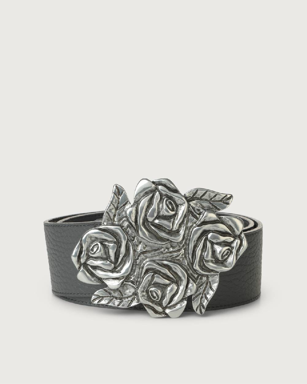 Orciani Cintura Soft in pelle con fibbia motivo rose 5 cm