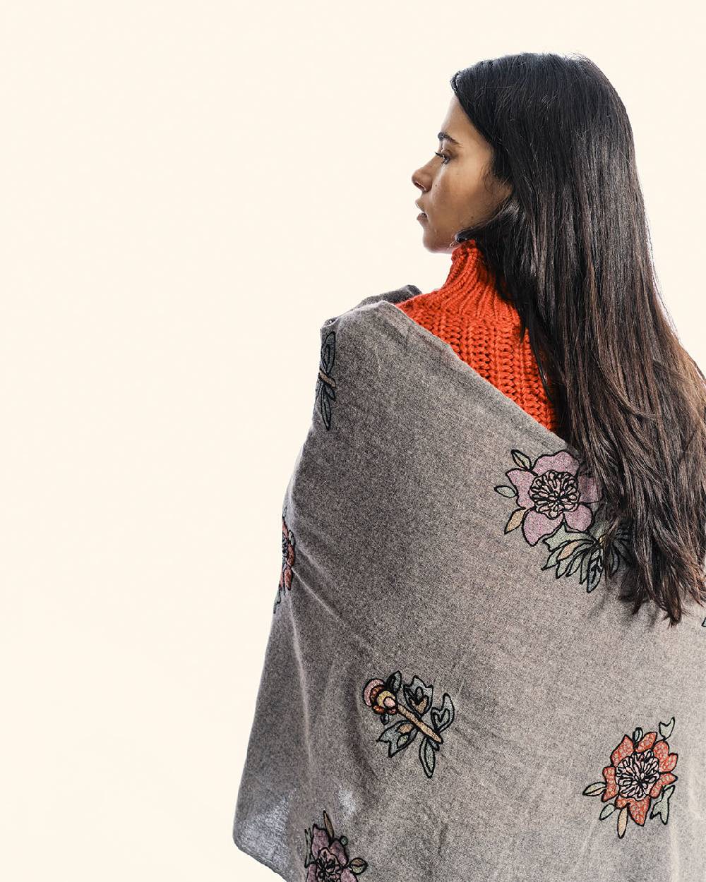 Ordi.to Accessori HELSINKY GRIGIO - Sciarpa misto lana ricamata