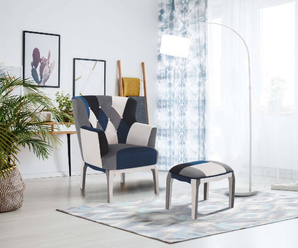 Oresteluchetta Poltrona + Pouf LIAM BLUE