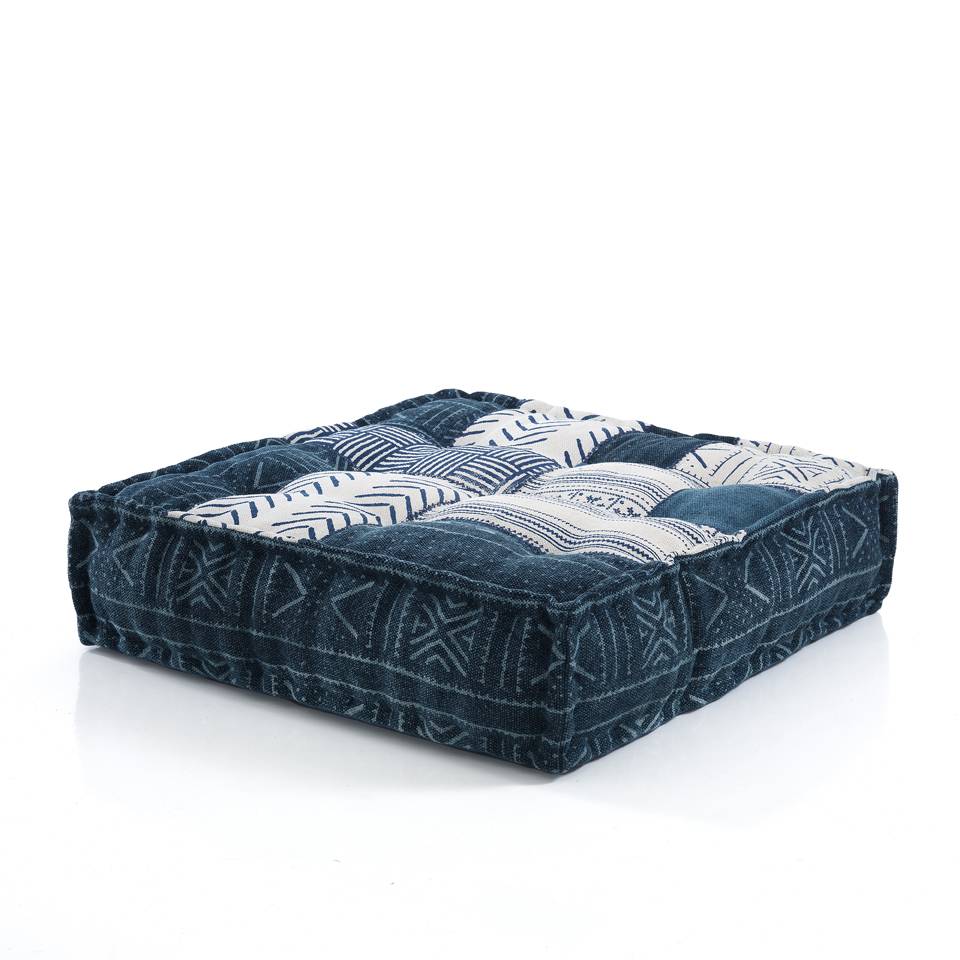 Oresteluchetta Pouf quadrato YANTRA BLUE/BEIGE