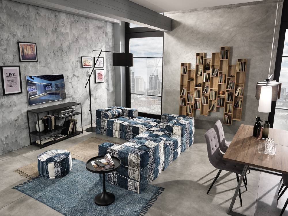 Oresteluchetta Pouf Quadrato YANTRA WHITE/BLUE