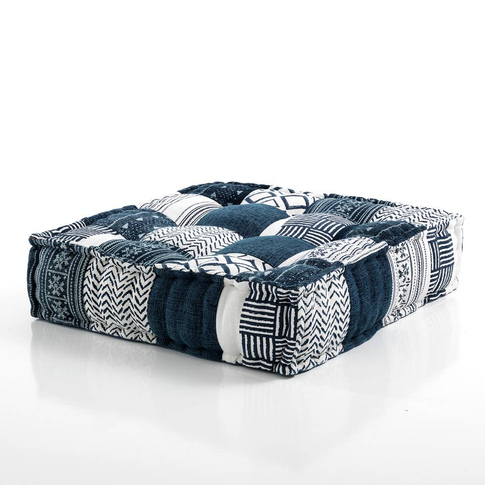 Oresteluchetta Pouf quadrato YANTRA WHITE/BLUE