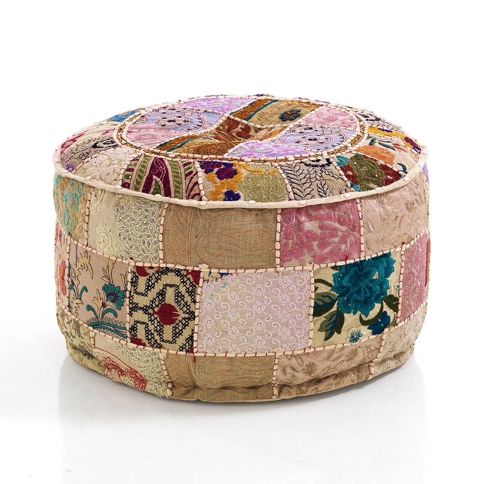 Oresteluchetta Pouf rotondo YANTRA PATCH BEIGE
