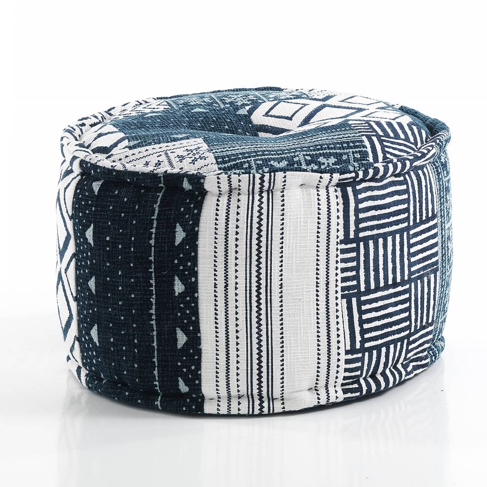 Oresteluchetta Pouf rotondo YANTRA WHITE/BLUE