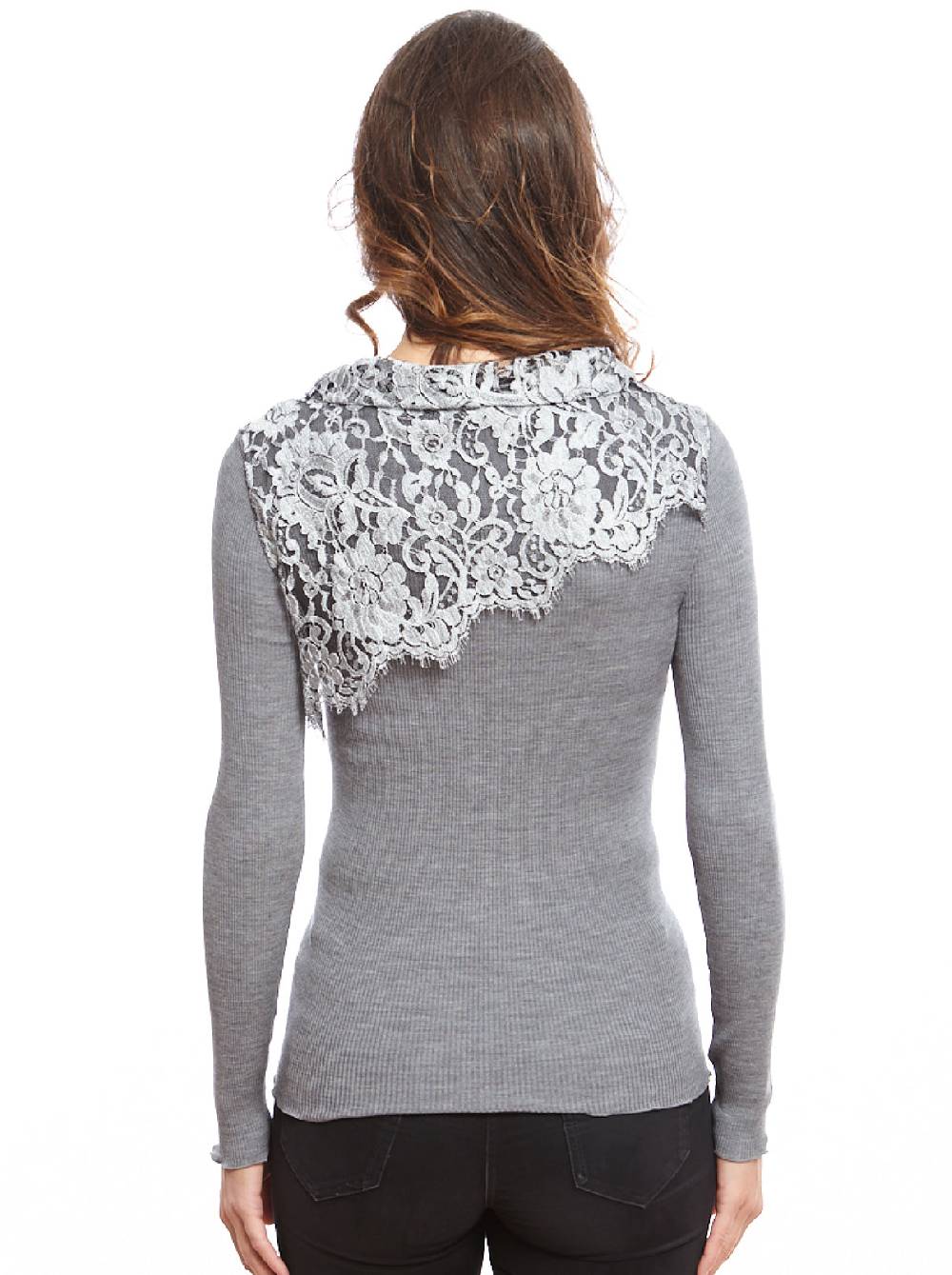 Oscalito Camicia A Maniche Lunghe In Lana E Seta Con Dettagli Chantilly Laize 8602