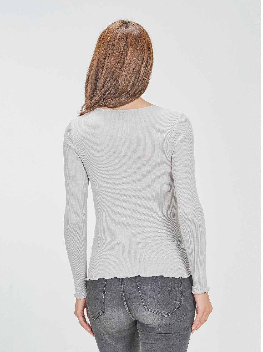 Oscalito Camicia Tubolare A Maniche Lunghe In Lana E Seta Con Inserto In Tulle Ricamato 5842