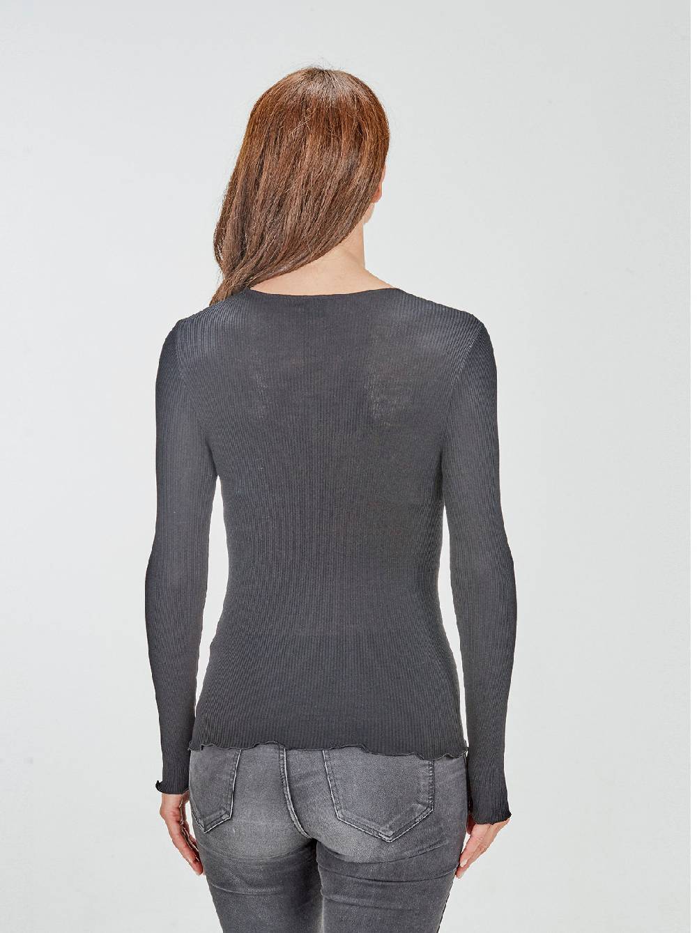 Oscalito Camicia Tubolare A Maniche Lunghe In Lana E Seta Con Inserto In Tulle Ricamato 5842