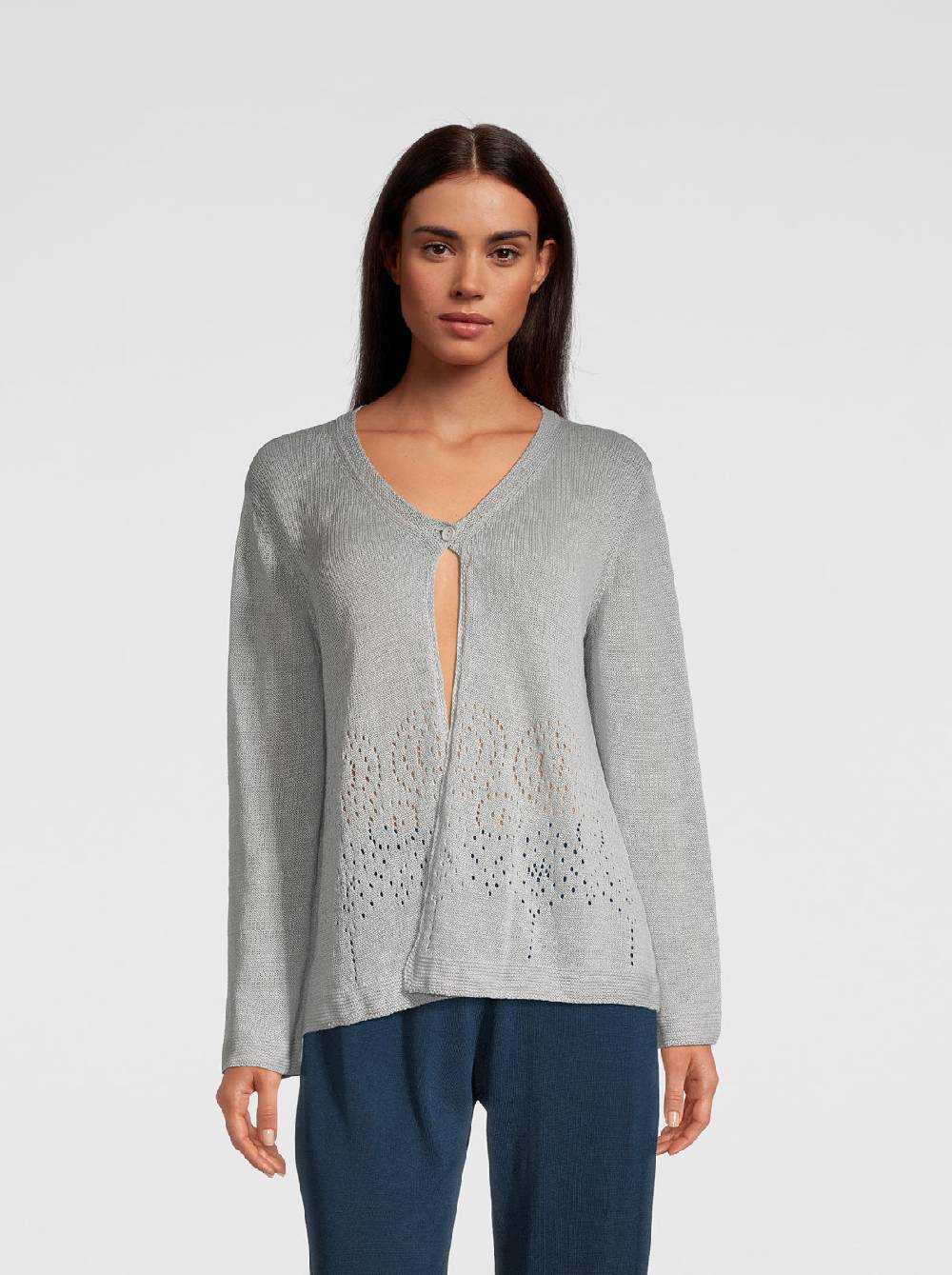 Oscalito Cardigan Tricot In Maglia Di Puro Lino 6586