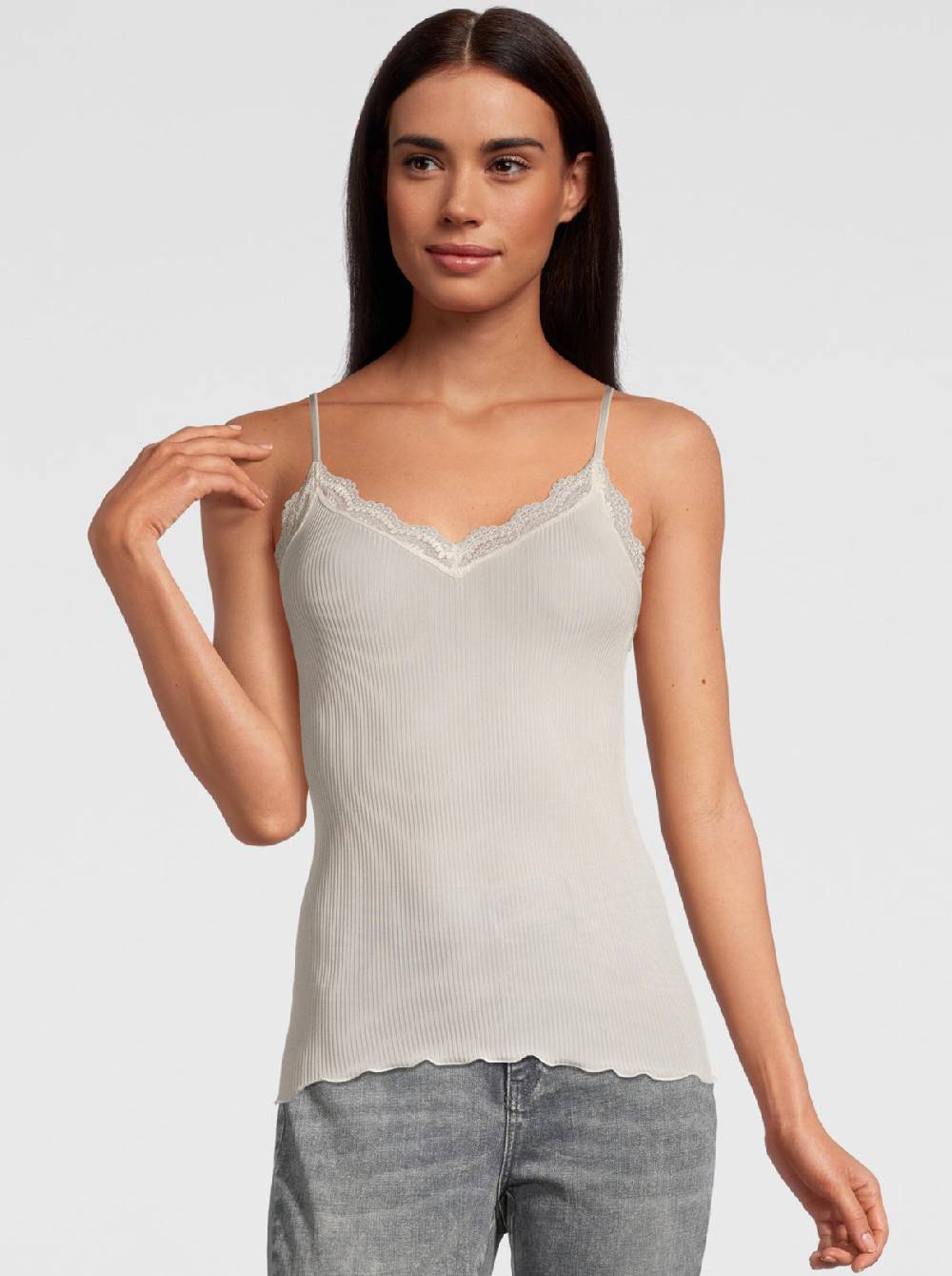 Oscalito Dentelle de Calais®” Top scollo a V in pura seta 9474