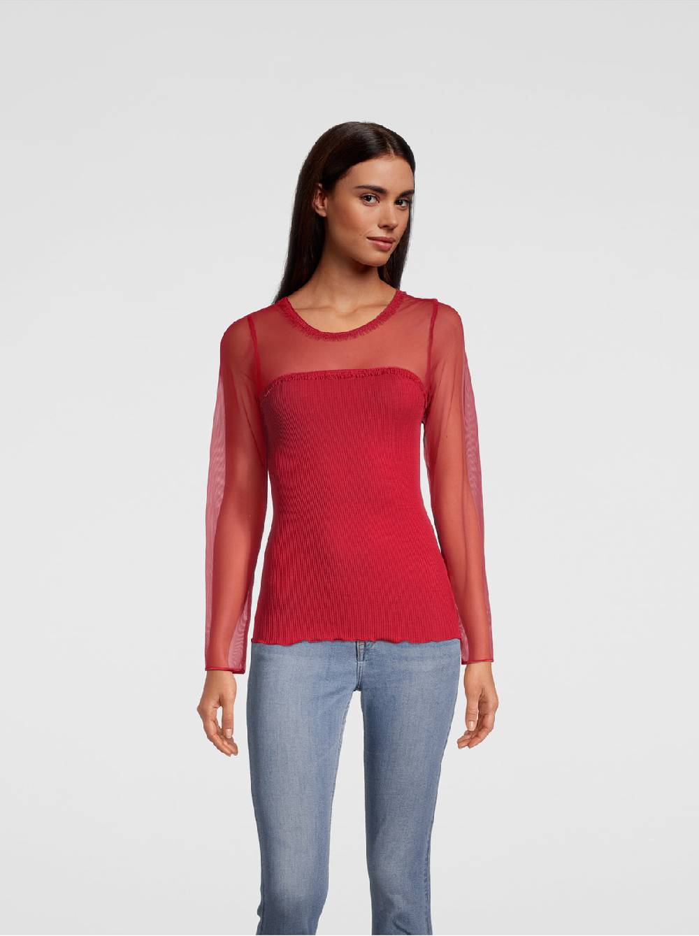 Oscalito Girocollo maniche lunghe fascia macramè con piccole frange 6488