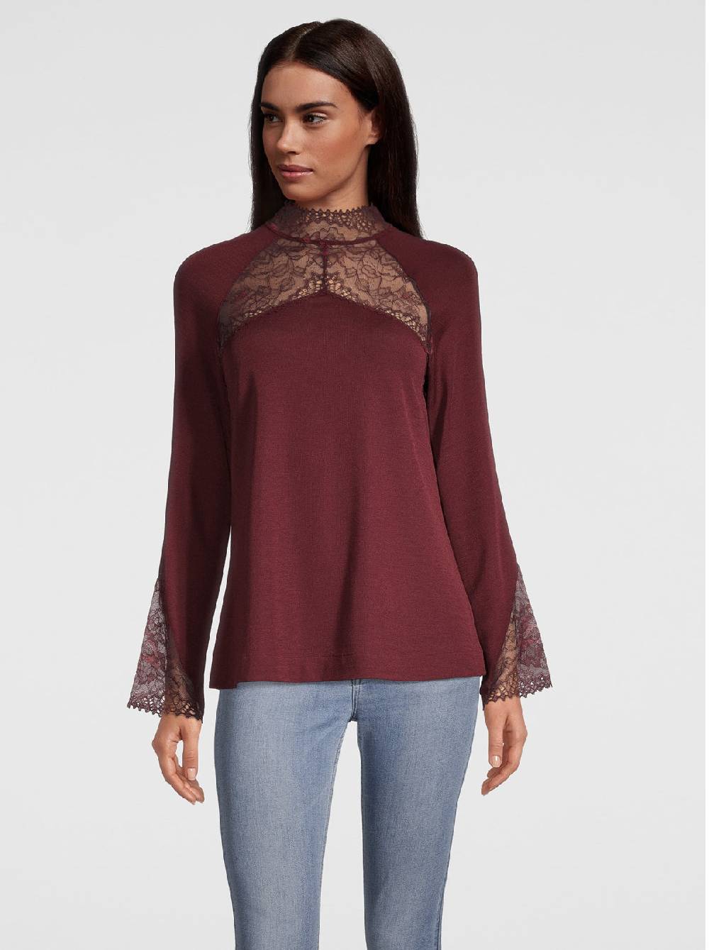 Oscalito Manica Lunga In Lana E Seta Con Pizzo Leavers 6468