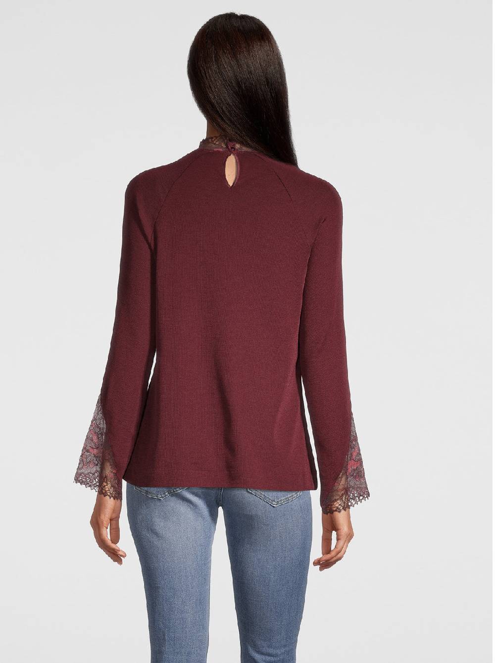 Oscalito Manica Lunga In Lana E Seta Con Pizzo Leavers 6468