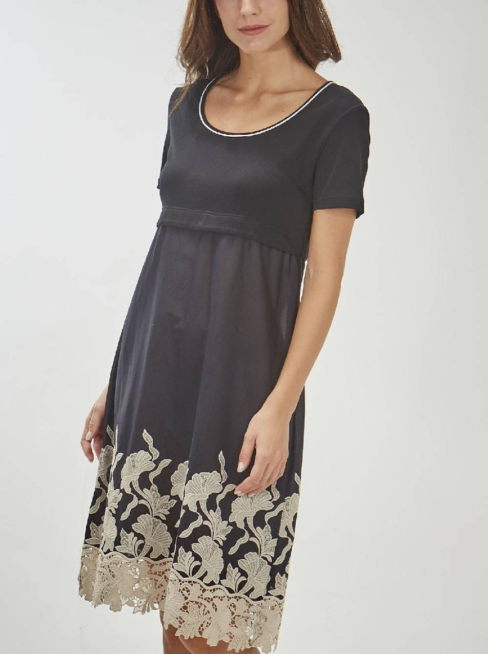 Oscalito Miniabito A Maniche Corte In Cotone Con Macramè 5984