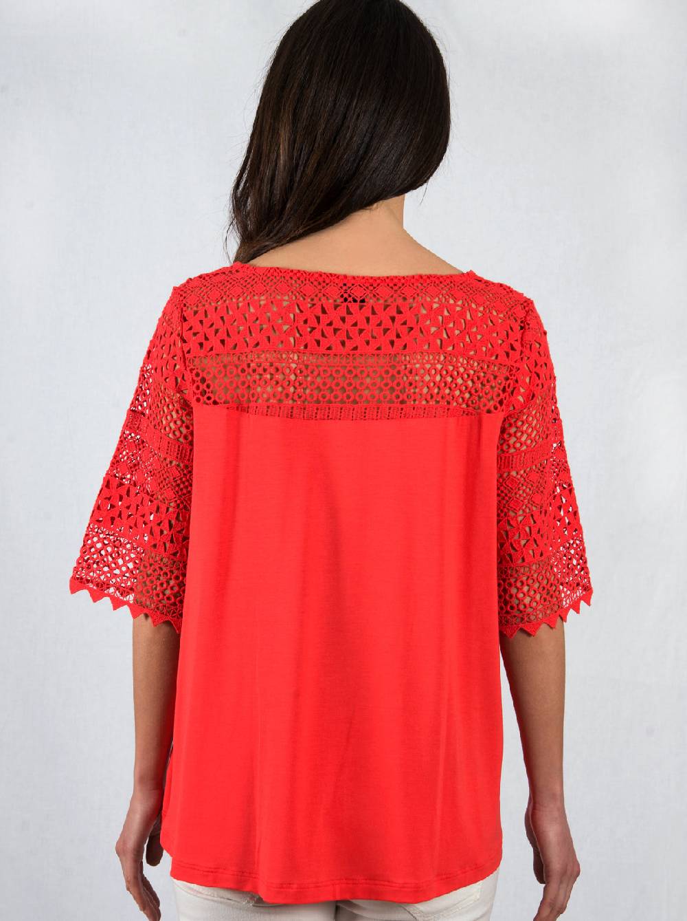 Oscalito T-shirt In Micromodal Con Inserto In Macramè Geometrico 1316